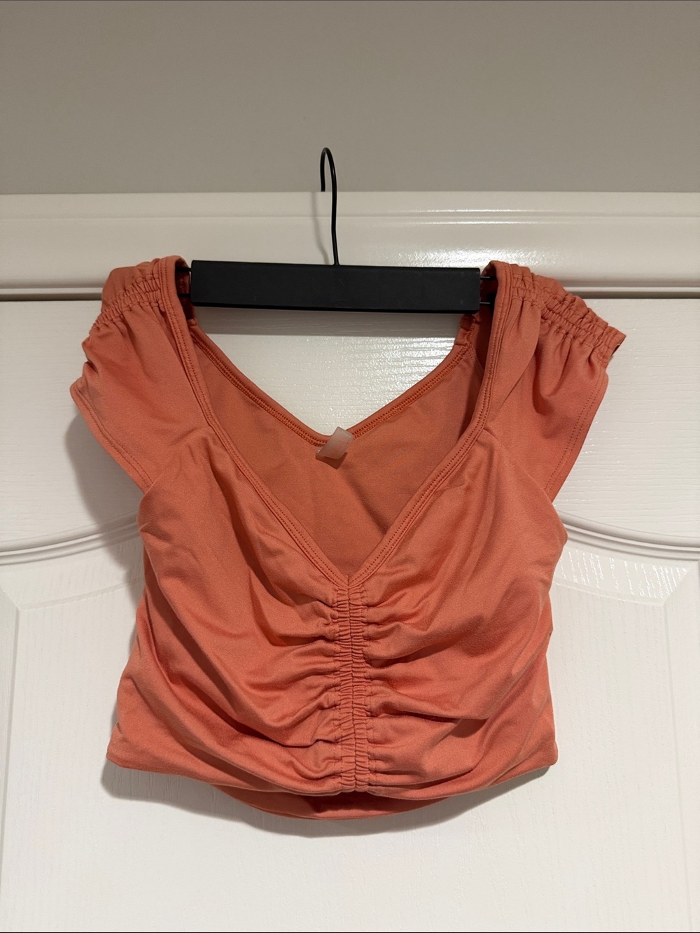 Women's Free People Movement Light Coral Ruched V-Neck Crop Top